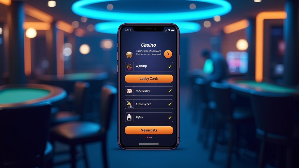 Mobiele casino-app met duidelijke knoppen en lobby op een smartphone