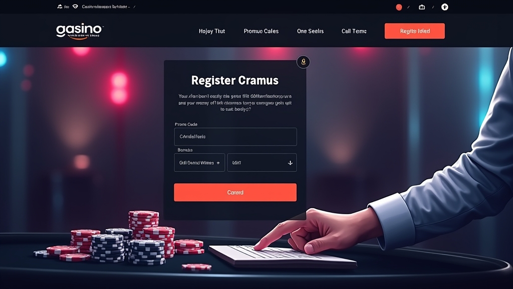 Registratieformulier met bonuscodeveld en casino-achtergrond