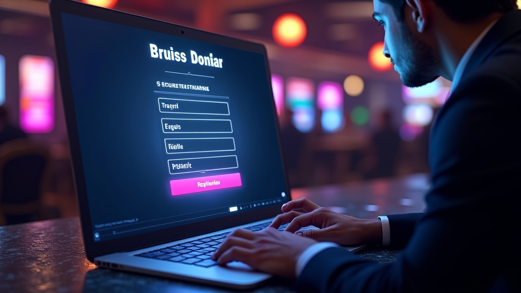Nieuw account registreren op een gloeiend scherm in casino-sfeer