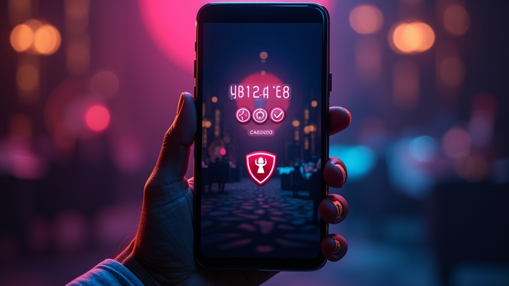 Smartphone met veiligheids- en update-iconen in casinostijl